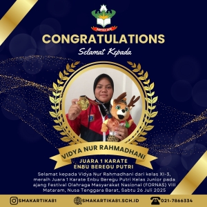 VIDYA NUR RAHMADHANI - JUARA 1 KARATE ENBU BEREGU PUTRI